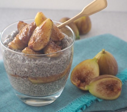 Vanilla and Coconut Chia Pudding with Caramelized Fig
