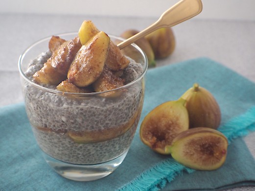 Vanilla and Coconut Chia Pudding with Caramelized Fig