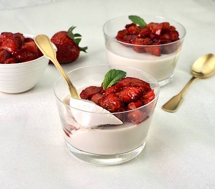 Panna Cotta with Roasted Strawberries